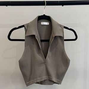 Olive Green Sleeveless Crop Tank Top